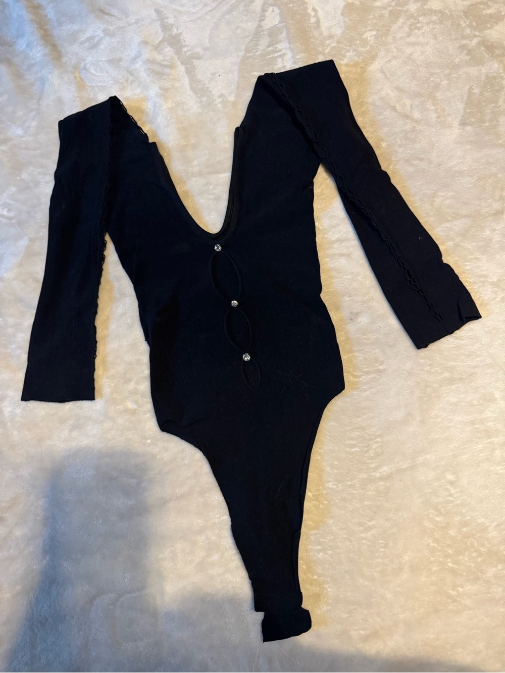 White fox One-Piece Bodysuit with Decorative Front Detail